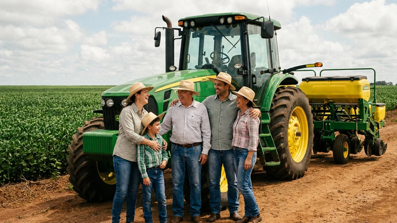 Produtor rural satisfeito com o trator novo conquistado por consórcio sem juros