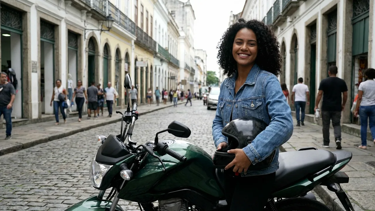 Cliente escolhendo a versão da moto nova na concessionária com a carta de crédito da Kobe