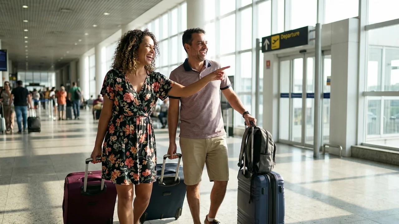 Brasileira sorrindo ao planejar viagem e cirurgia com consórcio de serviços sem juros da Kobe