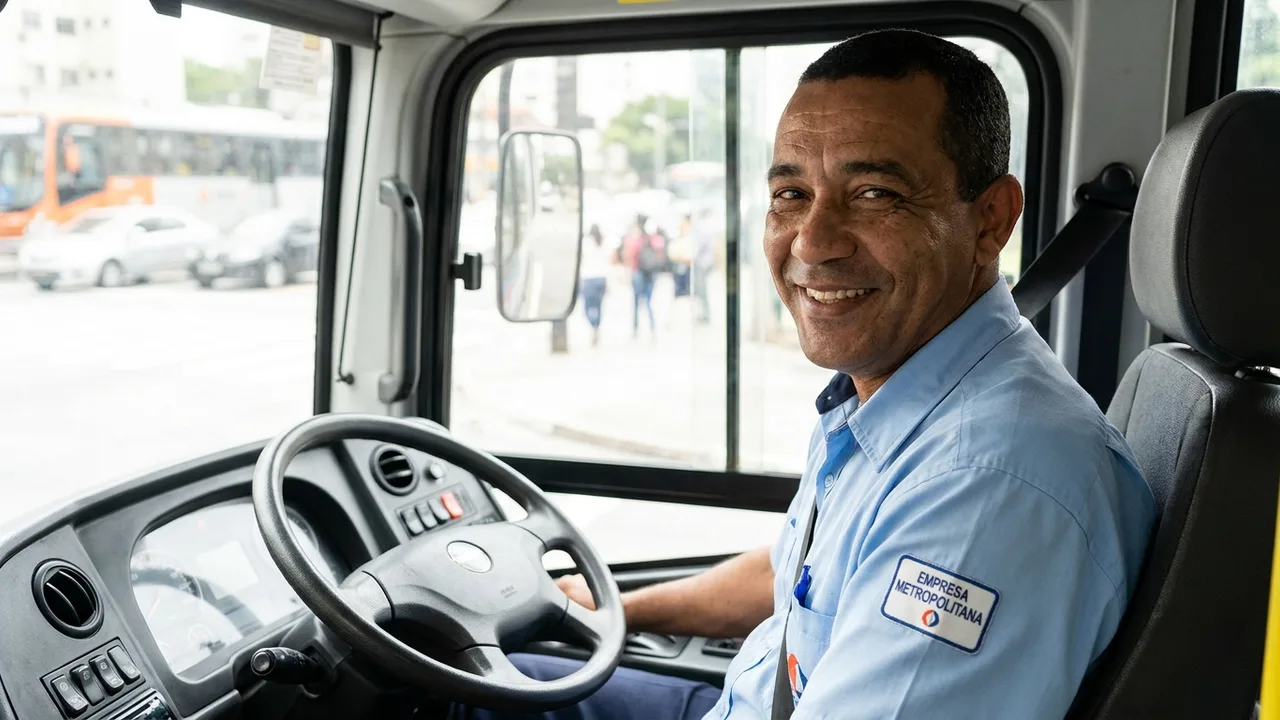 Operador de turismo comemorando a retirada do minibus conquistado por consórcio